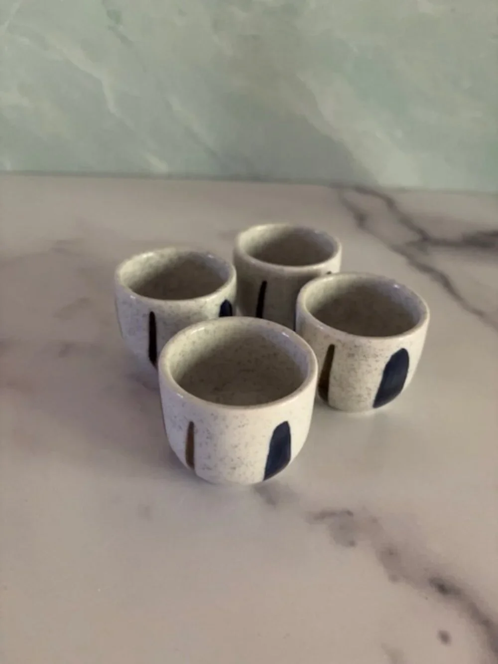 Vintage but Unused Japanese SAKE SET Blue and White Ceramic, 5 pieces